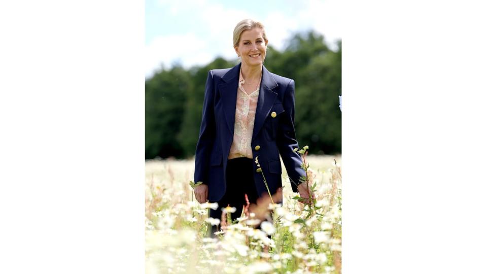 SophiSophie, Duchess of Edinburgh takes a walk in a wildflower meadowe, Duchess of Edinburgh takes a walk in a wildflower meadow at Highfield Farm on an official visit to Bedford on June 14, 2024 in Bedford, England. HRH takes part in a 'Field to Bowl' tour showcasing the work of LEAF as a charity through the context of breakfast cereal producer Jordans supply chain operations, encompassing a visit to a LEAF Marque certified farm and a tour of the Jordans production facilities. (Photo by Chris Jackson/Getty Images)