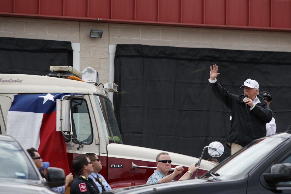 Trump criticised for not meeting Harvey victims and marvelling at crowd size during trip