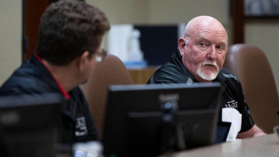 Jason Pierce, Eagle’s former mayor at left, increased the number of Eagle Urban Renewal Agency board members from seven to nine in 2020. Mayor Brad Pike, right, was about to fill two vacancies in March when council members voted to lower the number back to seven.