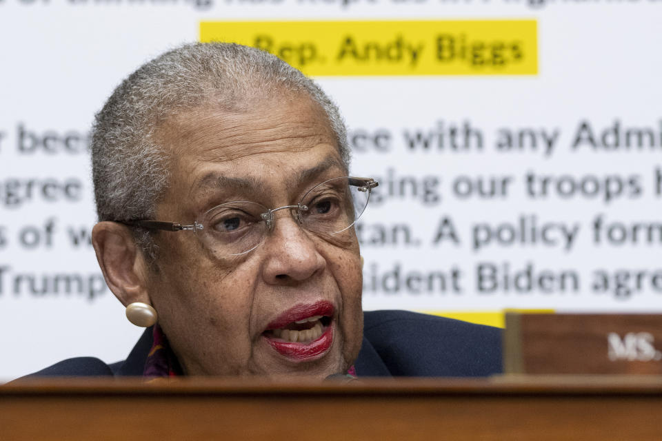 FILE - Del. Eleanor Holmes Norton, D-D.C., speaks during a hearing of the House Oversight and Accountability Committee on Capitol Hill, April 19, 2023, in Washington. (AP Photo/Alex Brandon, File)