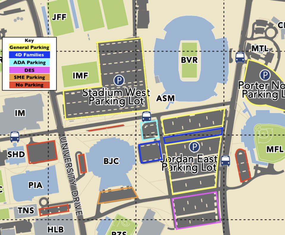 This map from Thon’s Spectator Resource Packet shows where visitors can park for free near the Bryce Jordan Center.