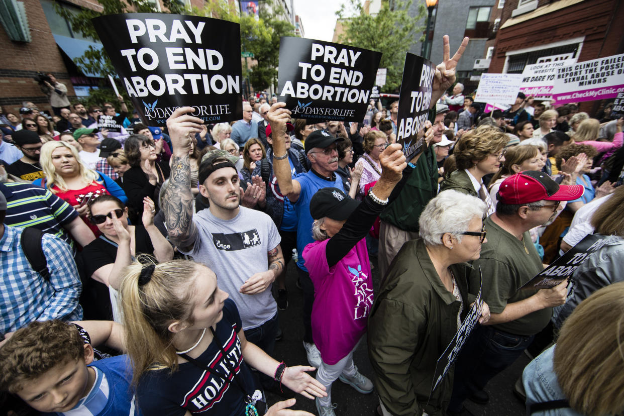 Anti-abortion protesters rally near a Planned Parenthood clinic in Philadelphia in May.&nbsp;&nbsp; (Photo: Matt Rourke/AP)