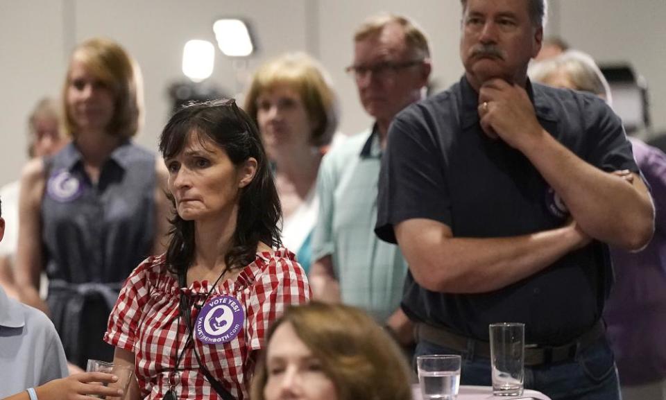 Abortion opponents in Kansas react to the news that the anti-abortion referendum had failed.