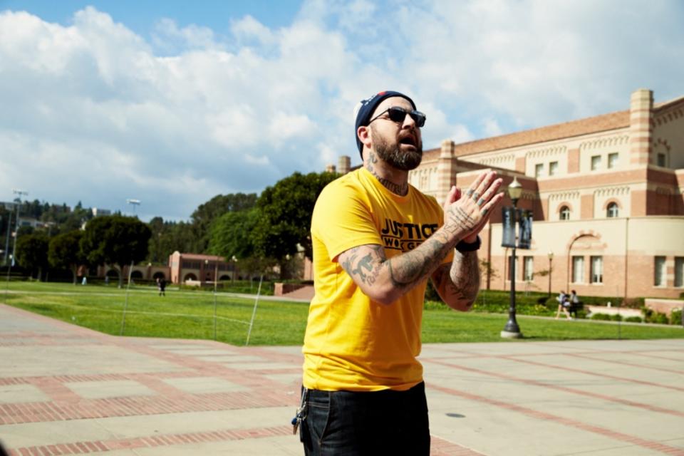 Daniel Dart on the UCLA campus in 2016, participating in a get-out-the-vote event. 