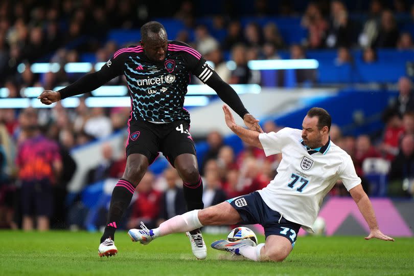 Danny Dyer tackling Usain Bolt at Soccer Aid