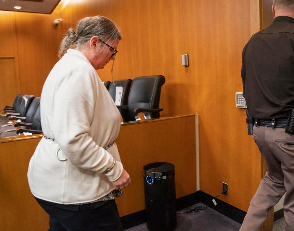 Jennifer Crumbley leaves the Oakland County courtroom after being found guilty on four counts involuntary manslaughter in the Oakland County courtroom of Cheryl Matthews on Tuesday, Feb. 6, 2024.