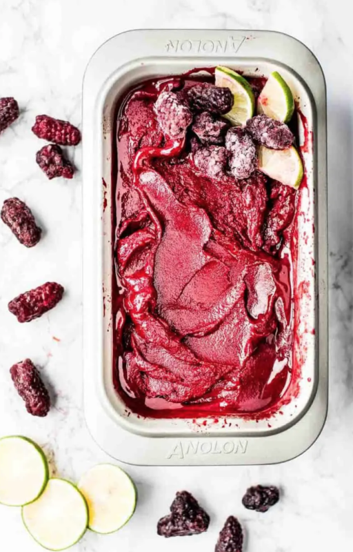 <p>Renee Nicole's Kitchen</p><p>Blackberry lime sorbet is a sweet and tangy treat that you will want to be stocked in your freezer all summer long. Made with fresh or frozen blackberries, this smooth and creamy sorbet is only five ingredients and no dairy.</p><p><strong>Get the recipe: <a href="https://reneenicoleskitchen.com/blackberry-lime-sorbet/" rel="nofollow noopener" target="_blank" data-ylk="slk:Blackberry Lime Sorbet;elm:context_link;itc:0;sec:content-canvas" class="link ">Blackberry Lime Sorbet</a></strong></p>