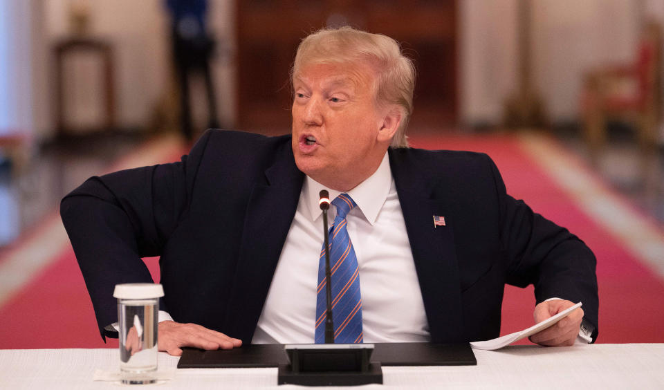 President Donald Trump speaks at a roundtable discussion on the Safe Reopening of Americas Schools during the coronavirus pandemic, in the East Room of the White House on July 7, 2020, in Washington, DC. (Jim Watson/AFP via Getty Images)