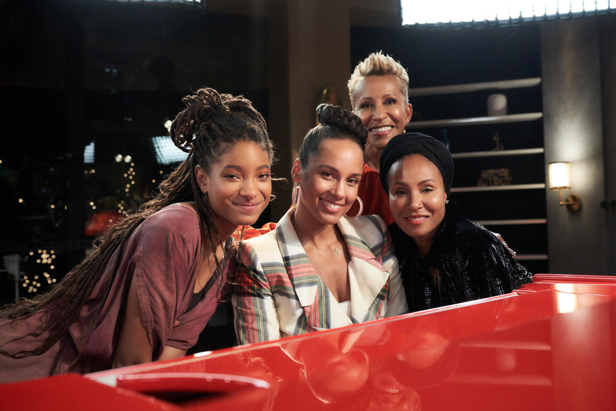Alicia Keys appears on Facebook Watch's "Red Table Talk" with hosts Jada Pinkett Smith, Willow Smith, and Adrienne Banfield-Jones. (Photo: Michael Becker)