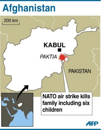 Map of Afghanistan locating an attack in eastern Paktia province. A NATO air strike killed a family of eight, including six children, when it hit their home in eastern Afghanistan, local officials said on Sunday
