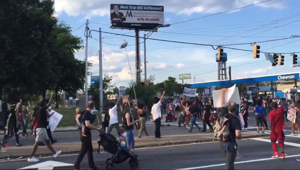 George Floyd protesters meet up with Rayshard Brooks protesters on streets of Atlanta