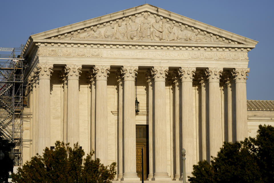 FILE - The Supreme Court is seen on Friday, April 21, 2023, in Washington. While the court’s six conservatives and three liberals have been deeply divided on some of the most contentious issues of the day including abortion, gun rights and the place of religion in public life, they seem united on this particular principle: on ethics they will set their own rules and police themselves. (AP Photo/Alex Brandon, File)