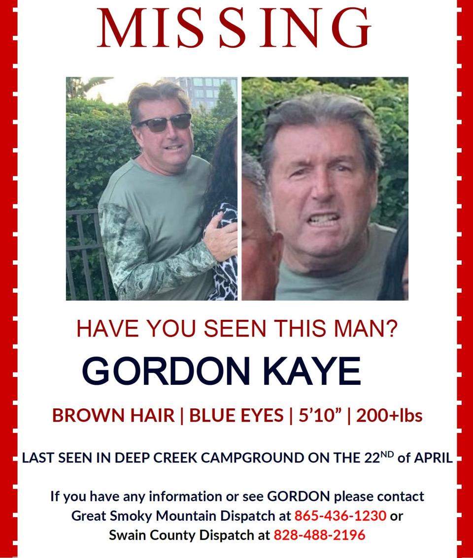 Great Smoky Mountains National Park rangers are searching for Gordon Kaye, 69, in the Deep Creek section of the park.