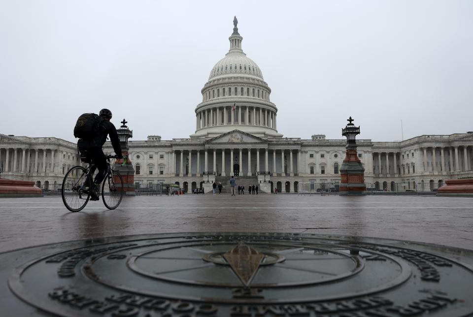 WASHINGTON, DC - MARCH 06: The U.S. Capitol is seen on a cloudy and foggy morning on March 06, 2024 in Washington, DC. U.S.