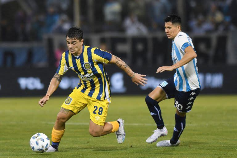 Escena del partido que disputaron Racing Club y Rosario Central por los cuartos de final de la Copa de la Liga