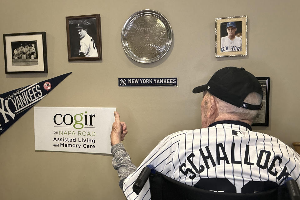 Art Schallock poses for a photo in Sonoma, Calif., on Thursday, April 18, 2024. Schallock, the oldest living former Major League Baseball player, will celebrate his 100th birthday on Thursday, April 25, 2024. (Wendy Cornejo, Cogir on Napa Road via AP)