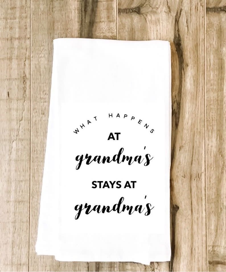 'What Happens At Grandma's' Tea Towel