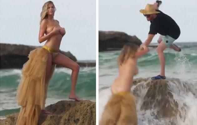 Kate Upton was swept off a rock by a powerful wave. Photo: Sports Illustrated