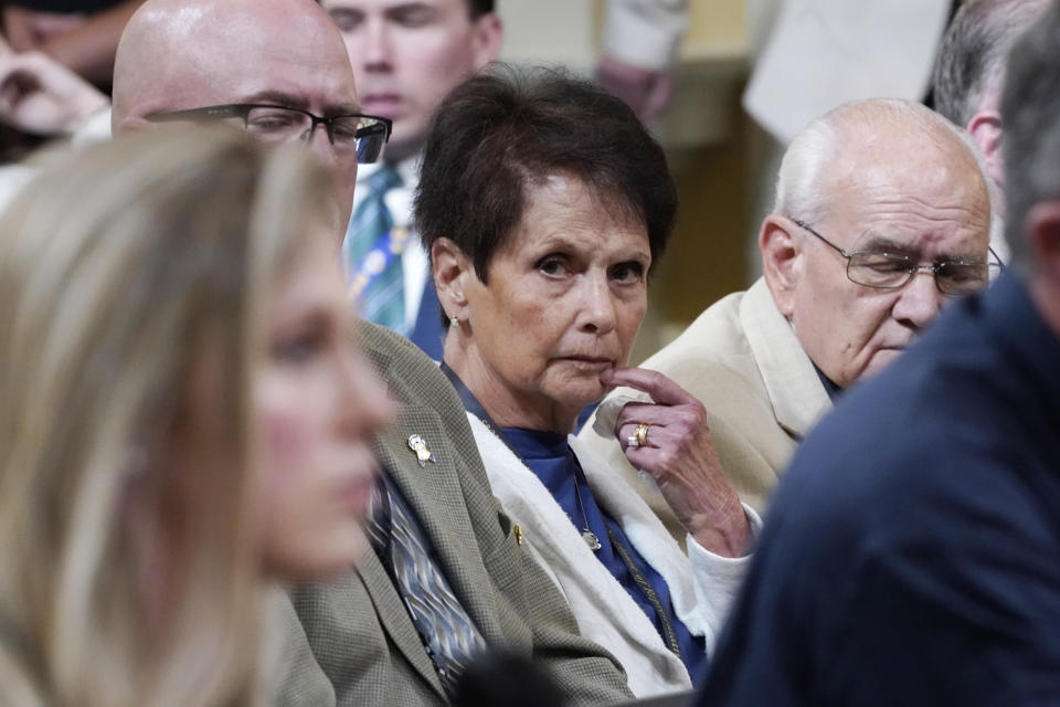 Gladys Sicknick, mother of U.S. Capitol Police Officer Brian Sicknick, who died on Jan. 7, 2021, after having two strokes the day after he responded to an attack on the U.S. Capitol, listens as U.S. Capitol Police officer Caroline Edwards testifies as the House select committee investigating the Jan. 6 attack on the U.S. Capitol holds its first public hearing to reveal the findings of a year-long investigation, at the Capitol in Washington, Thursday, June 9, 2022. (AP Photo/J. Scott Applewhite)