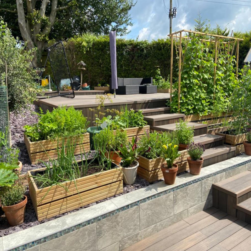 <p> Fiona Jenkins from MyJobQuote says, ‘A raised decking area is a great option for gardens with slopes or uneven areas as the decking can create a flat surface where you can place a seating or dining area. If you build a tall enough frame, you may even be able to use the space underneath the decking for garden storage.’ </p> <p> If your garden has a particularly steep slope don’t see it as a problem, instead using decking to turn it into a focal point. The decking can be cantilevered extending the amount of usable space you have past the support posts, plus the decking will have the beautiful illusion that it’s floating. </p> <p> Other ideas for sloped gardens are elevated decking which incorporates stairs to create a level space or tiered decking for a more gentle slope. </p>