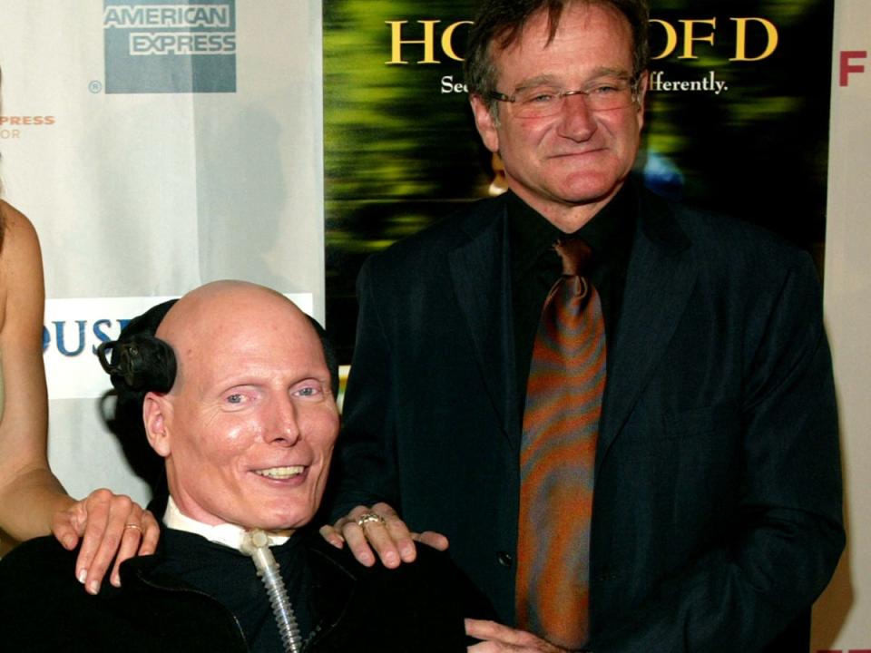 Christopher Reeve and Robin Williams photographed six months before Reeve’s death in 2004 (Getty Images)