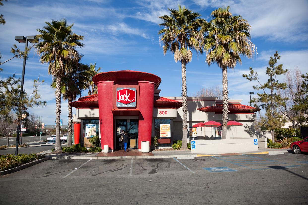 people entering Jack in the Box, Redding, California