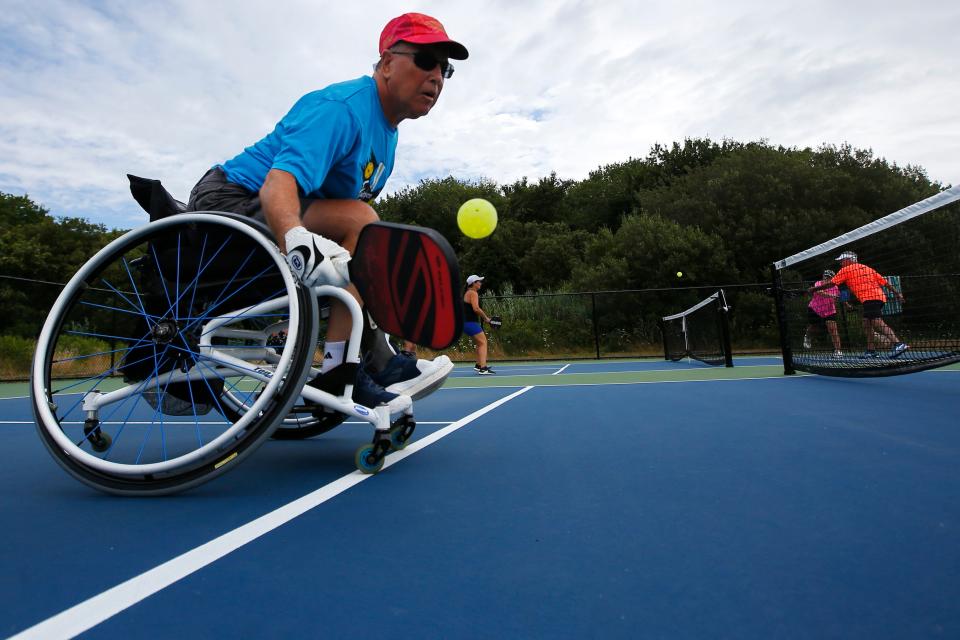 Michael Lipp joins fellow pickleball players for a match at Fort Phoenix in Fairhaven.