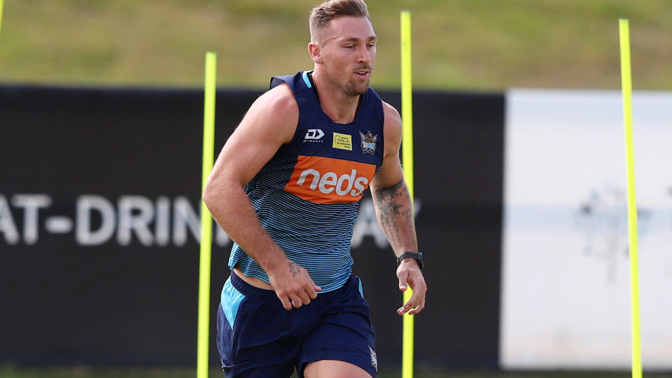 Bryce Cartwright, pictured here training with the Gold Coast Titans before he was stood down.