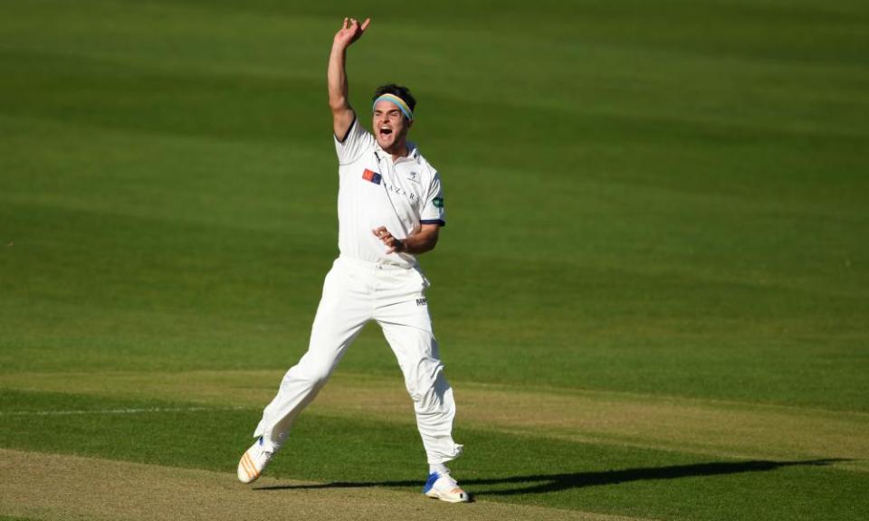 Yorkshire’s Jack Brooks appeals for a Nottinghamshire wicket at Headingley on Friday. 