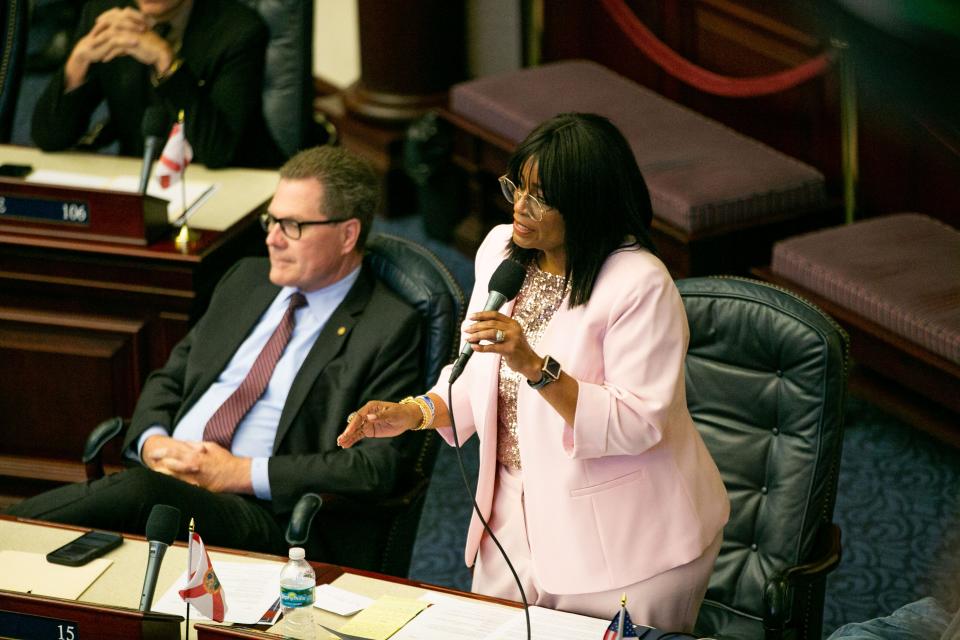 Rep. Kiyan Michael, during debate in the House on Thursday, April 13, 2023.