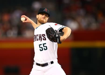 May 11, 2018; Phoenix, AZ, USA; Arizona Diamondbacks pitcher Matt Koch in the third inning against the Washington Nationals at Chase Field. Mandatory Credit: Mark J. Rebilas-USA TODAY Sports