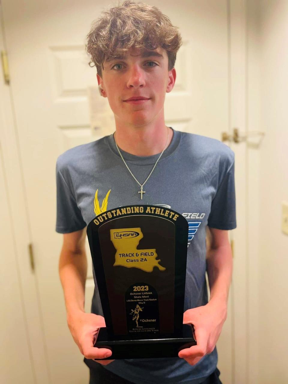 Calvary's Jackson Burney is the 2023 Outstanding Class 2A athlete at the LHSAA state meet.