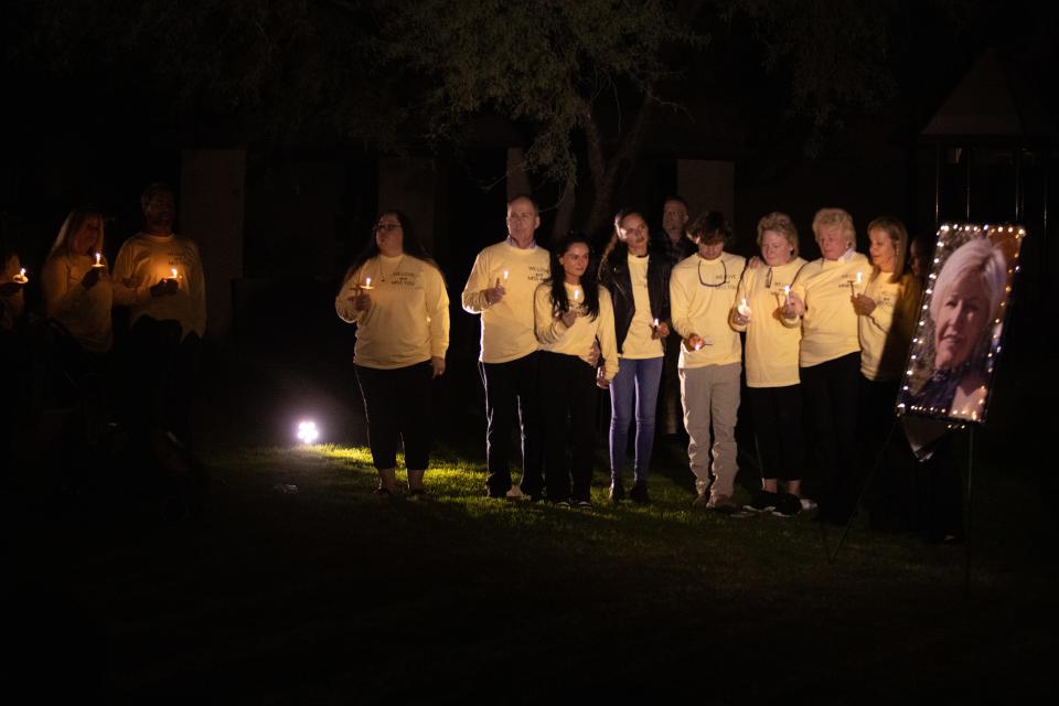 Friends and family gather at a vigil for Dudek, who went missing last year and is assumed dead. Anyone with information on Dudek’s disappearance may call the Maricopa County Sheriff’s Office at 602-876-TIPS (8477).