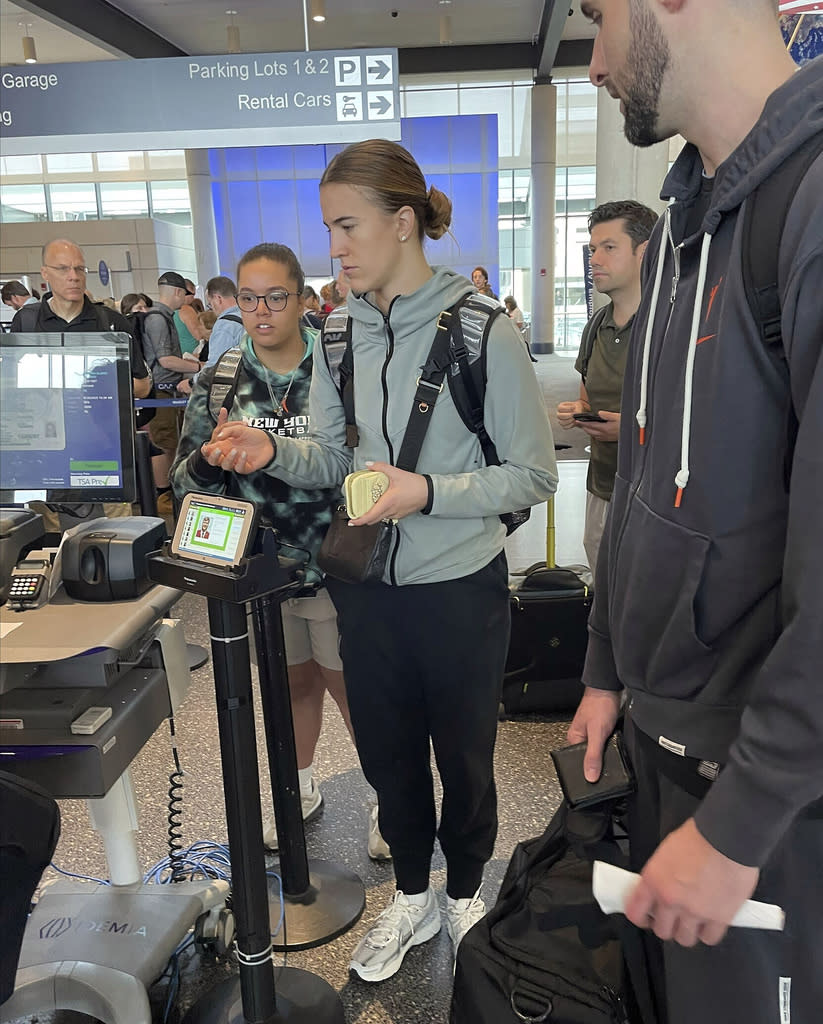 New York Liberty basketball player Sabrina Ionescu passes through airport security