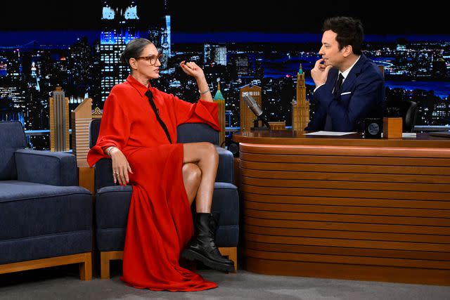 <p>Todd Owyoung/NBC via Getty </p> Jenna Lyons and Jimmy Fallon on 'The Tonight Show'