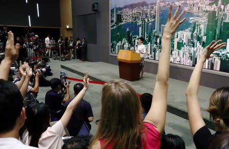 Hong Kong Chief Executive Carrie Lam attends a news conference in Hong Kong