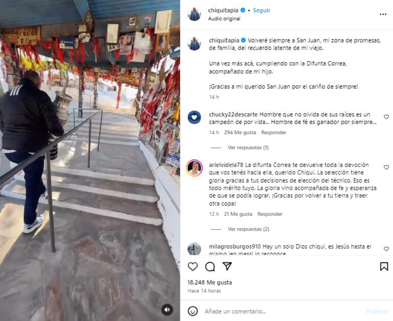 "Una vez más acá, cumpliendo con la Difunta Correa, acompañado de mi hijo", expresó Tapia (Foto: Instagram @chiquitapia)