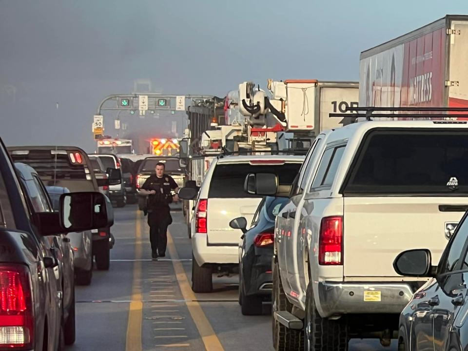 Facebook user Tammy Payne posted these photos from the scene of the multi-vehicle crash that shut down the westbound span of the Chesapeake Bridge on Saturday, Jan. 27, 2024.