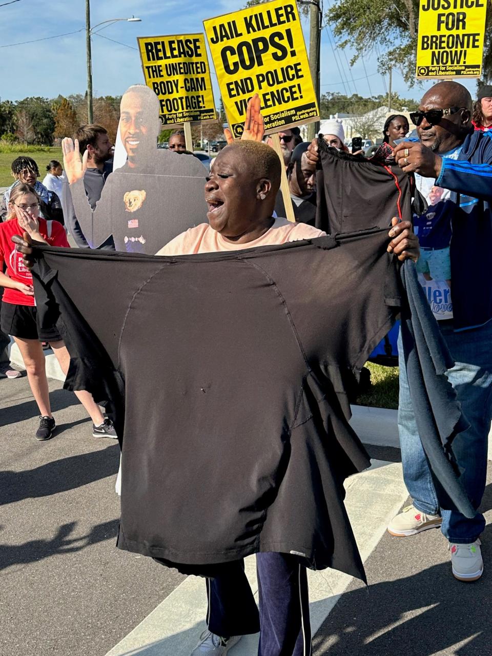 Protestors demand justice for 36-year-old Breonte Johnson-Davis, who died following an incident involving the Palmetto Police Department on Nov. 1, 2023. Parents of Davis are awaiting a full police report from the FDLE, however, the law enforcement agency has yet to provide any details.