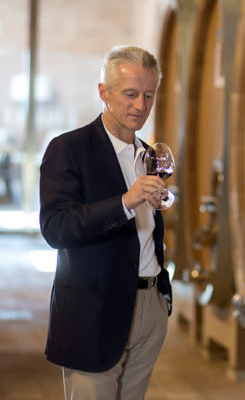 Italian businessman Riccardo Illy poses with a glass of wine in Montalcino, Italy September 29, 2016. Alexander Brookshaw/Handout via REUTERS