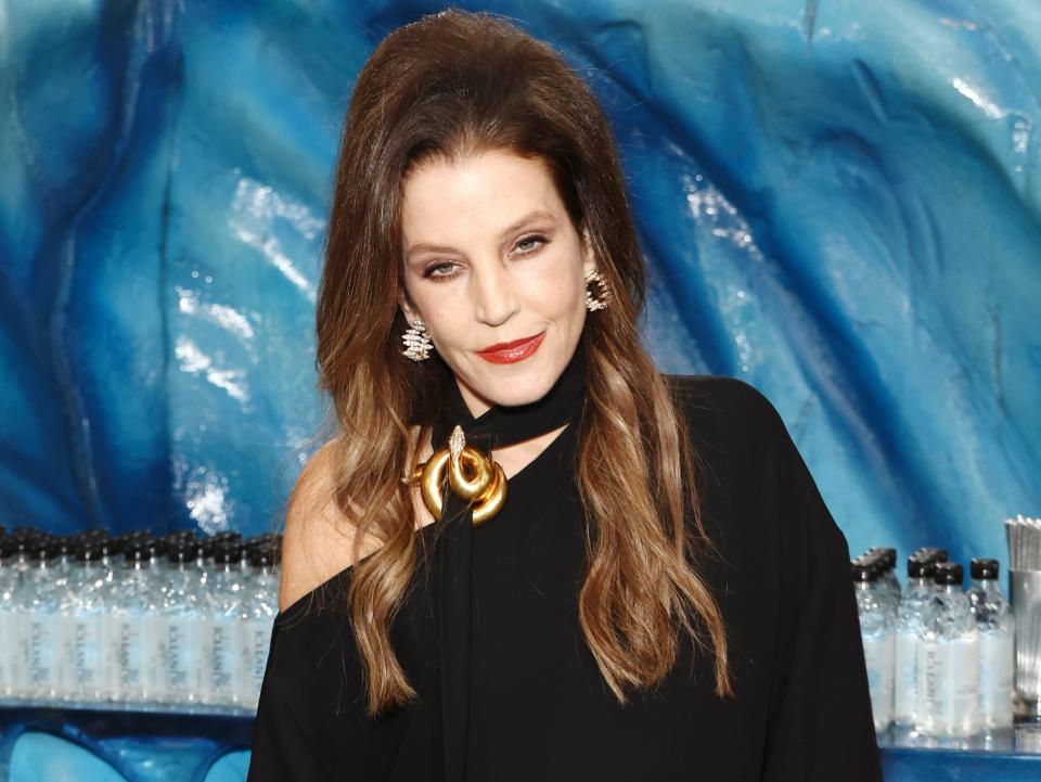Lisa Marie Presley with Icelandic Glacial at the 80th Annual Golden Globe Awards at The Beverly Hilton on January 10, 2023