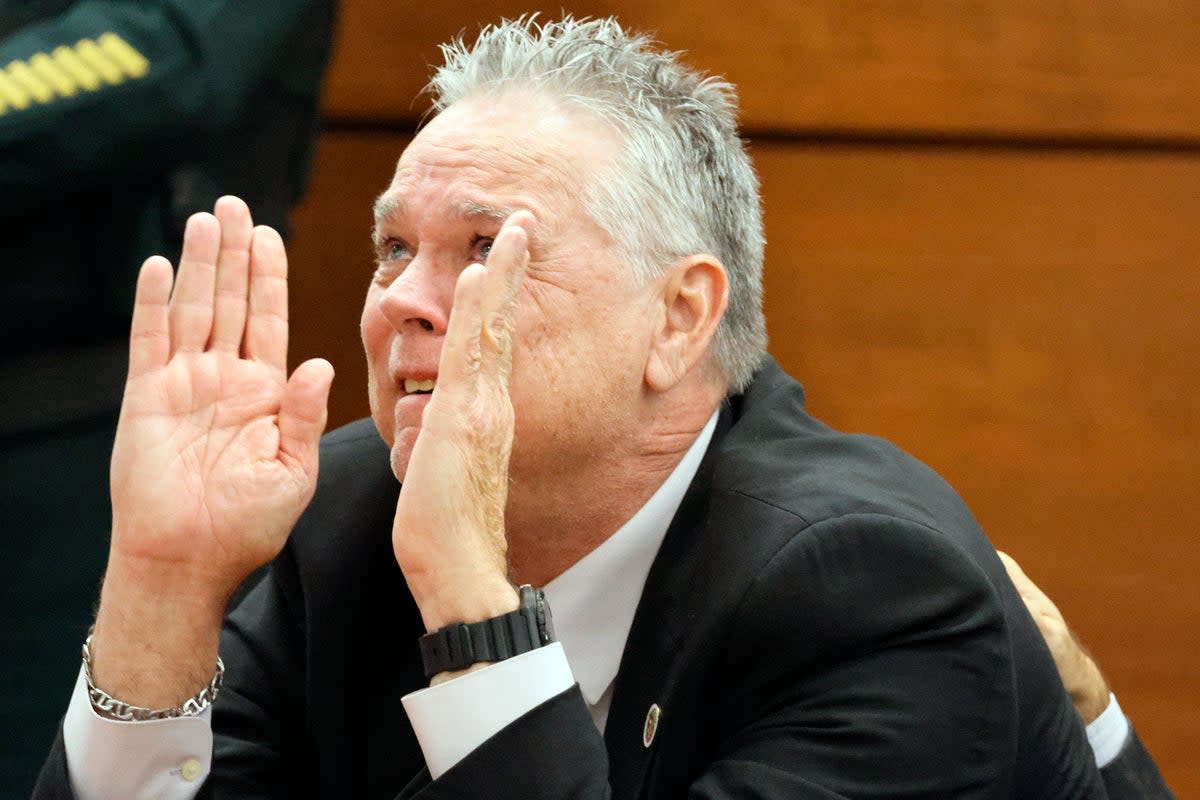 Former Marjory Stoneman Douglas High School School Resource Officer Scot Peterson reacts as he is found not guilty on all charges at the Broward County Courthouse in Fort Lauderdale, Fla., on Thursday, June 29, 2023 (AP)