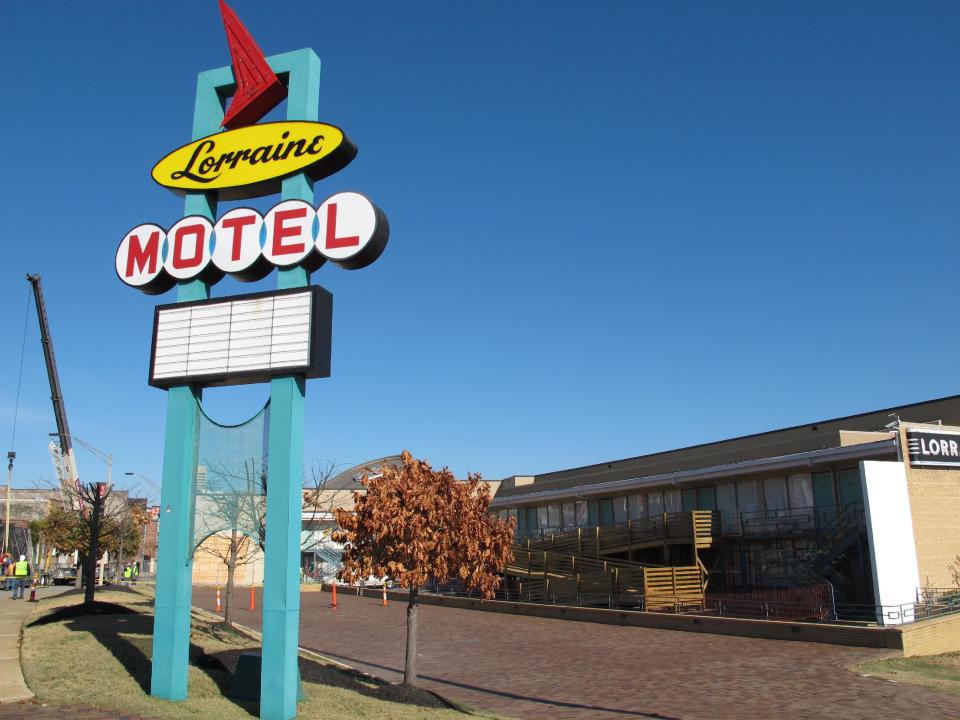 The National Civil Rights Museum, located on the site of the old Lorraine Motel, where Martin Luther King Jr. was shot in 1968, is shown as it undergoes renovations on Tuesday, Dec. 11, 2012 in Memphis, Tenn. (AP Photo/Adrian Sainz)