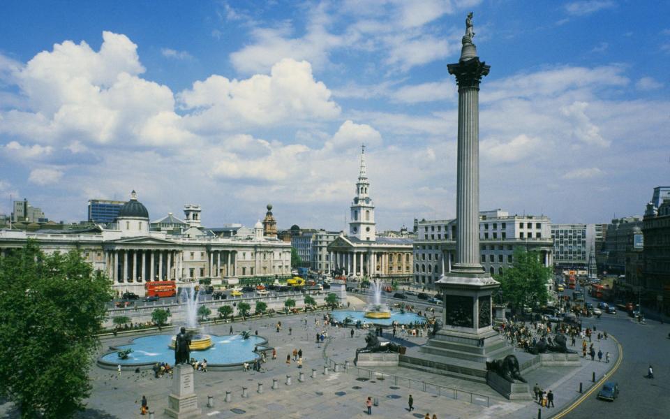 A high angle view of Trafalgar Square and Nelson's Column, London, circa 1960. (Photo by Archive Photos/Getty Images)  - Getty