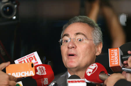 Brazil's Senate President Renan Calheiros talks with journalists in Brasilia, Brazil December 6, 2016. REUTERS/Adriano Machado