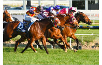Stratum Star (middle) found the line strongly to hold off Disposition and Under the Louvre to claim the Sir Rupert Clarke over 1400 metres.
