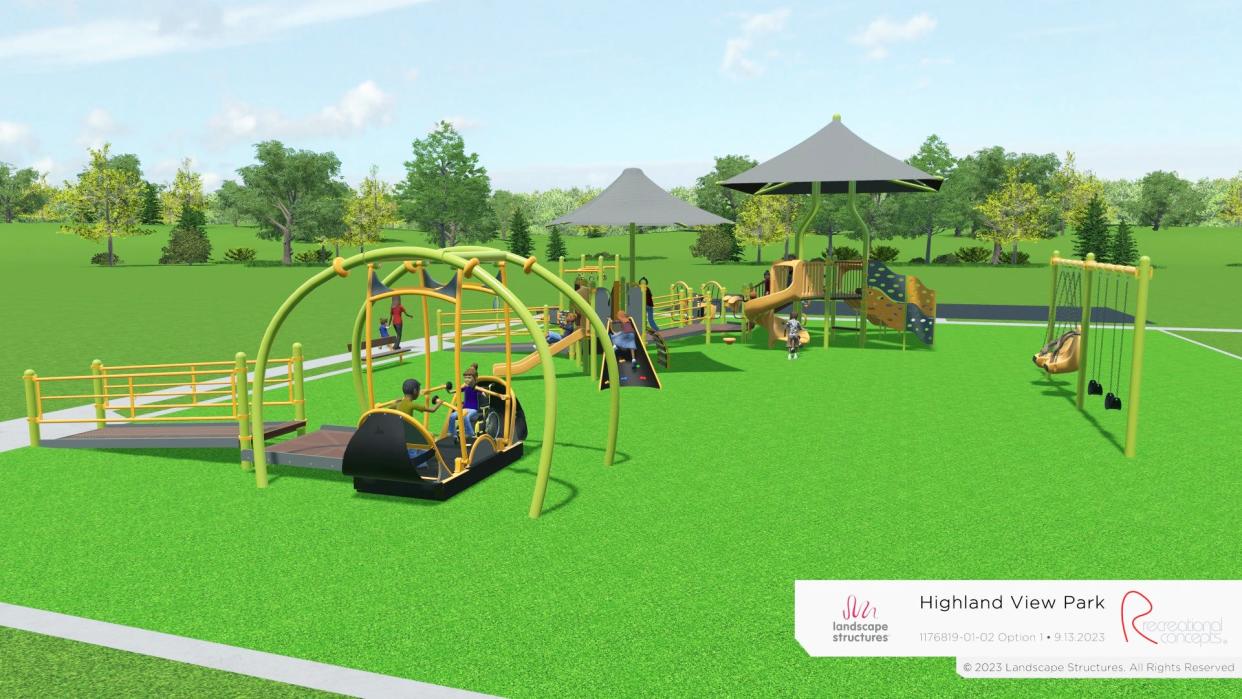 This rendering of what the Highland View Park will look like once renovated was provided to the newspaper by the city of Oak Ridge government. In the foreground is the We-Go-Swing, which will allow kids of all abilities, including those in wheelchairs, to swing.