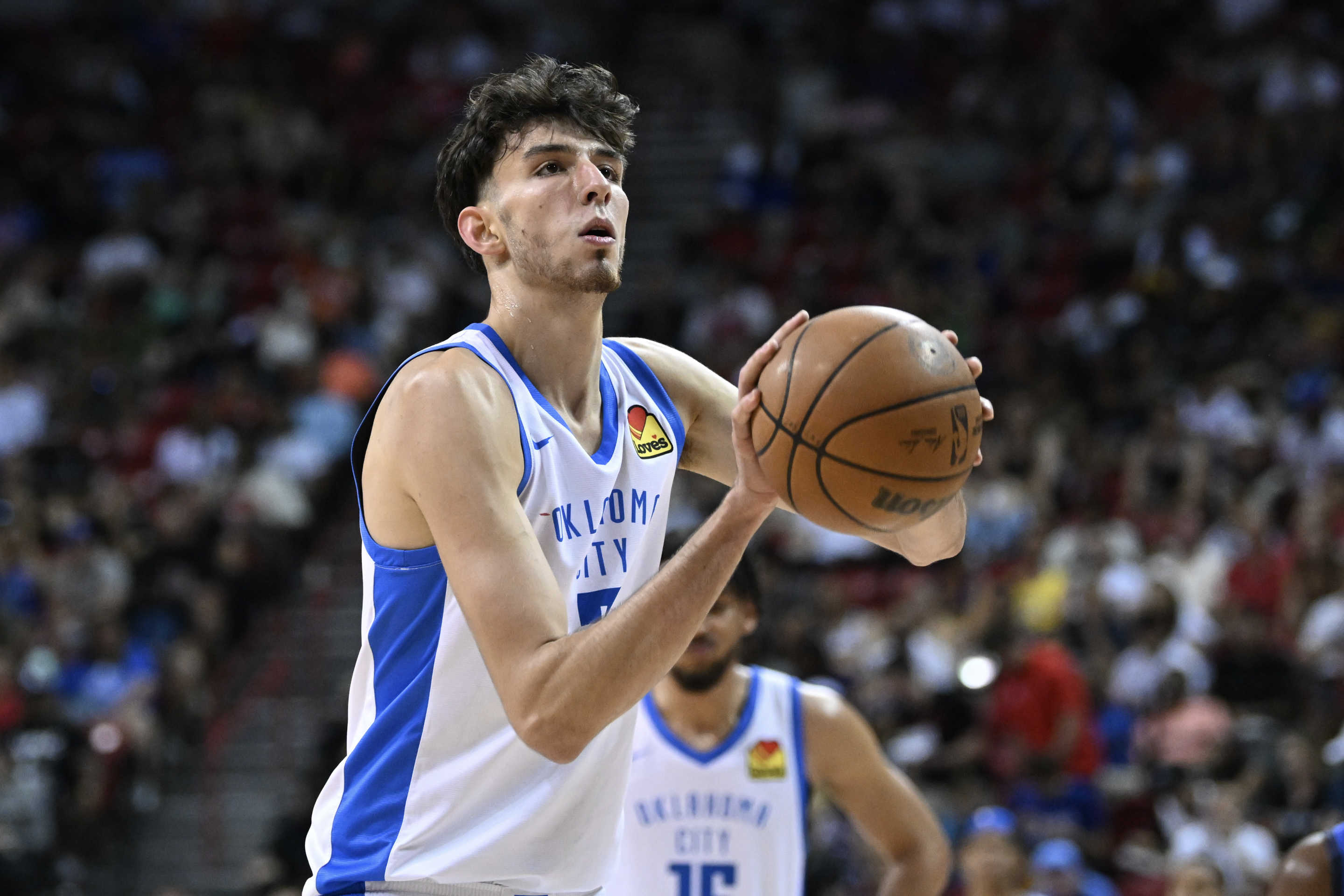 After missing all of last season, Chet Holmgren will finally make his NBA debut with the Oklahoma City Thunder. (Candice Ward/Getty Images)