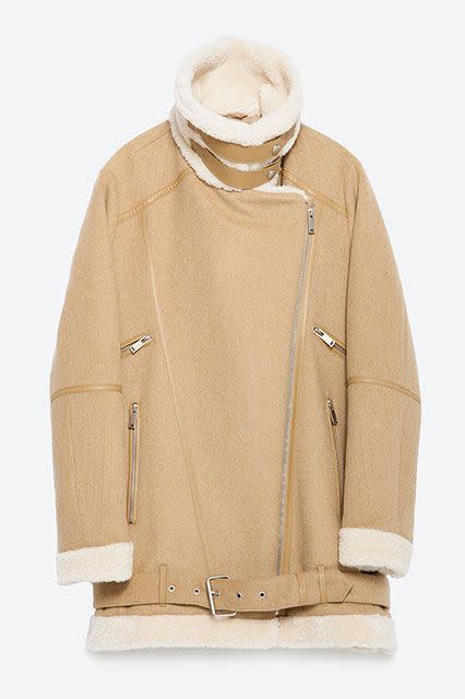 <p>This shearling-meets-moto scenario is a cozy win.<br></p><p><b>Zara</b> Oversized Jacket, $189, available at <a href="http://www.zara.com/us/en/woman/outerwear/view-all/oversized-jacket-c733882p2773470.html" rel="nofollow noopener" target="_blank" data-ylk="slk:Zara;elm:context_link;itc:0;sec:content-canvas" class="link ">Zara</a>.</p>