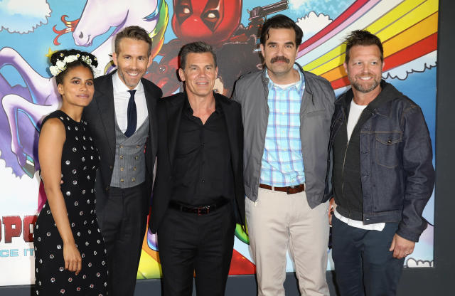 LONDON, ENGLAND - MAY 10:  Ryan Renolds, Zazie Beetz, Josh Brolin, Rob Delaney and director David Leitch attend the 'Deadpool 2' photocall at Empire Casino Leicester Square on May 10, 2018 in London, England.  (Photo by Tim P. Whitby/Tim P. Whitby/Getty Images)